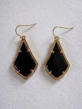 Gold-Tone Drop Earrings with Black Gemstone Accent